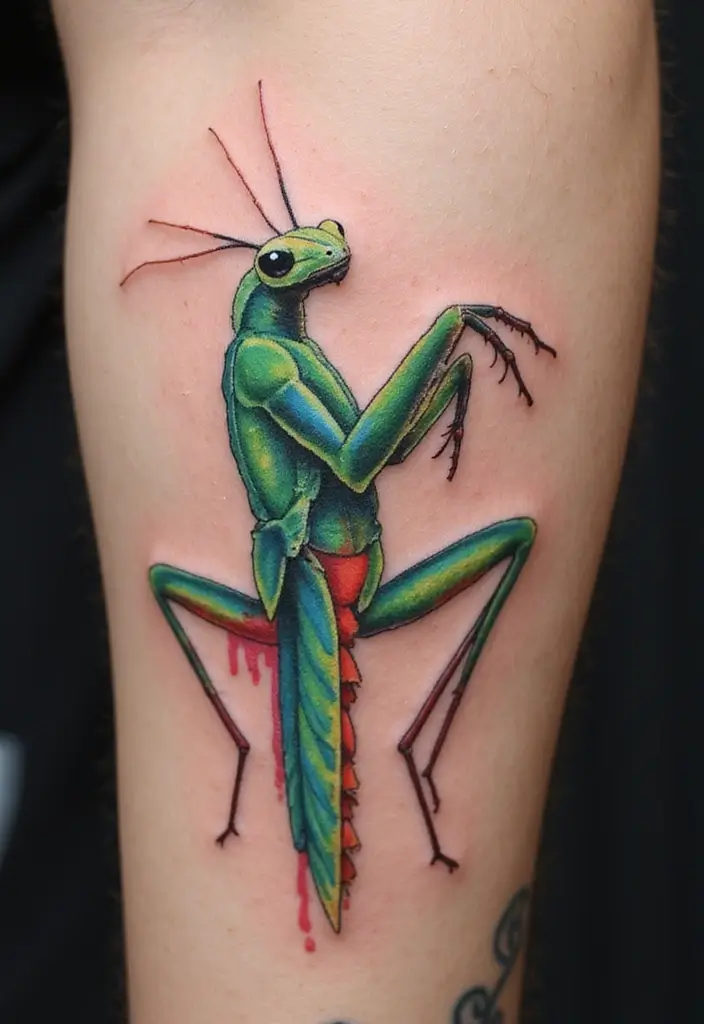 30 Traditional Praying Mantis Tattoo Ideas You’ll Love - 3. Watercolor Mantis