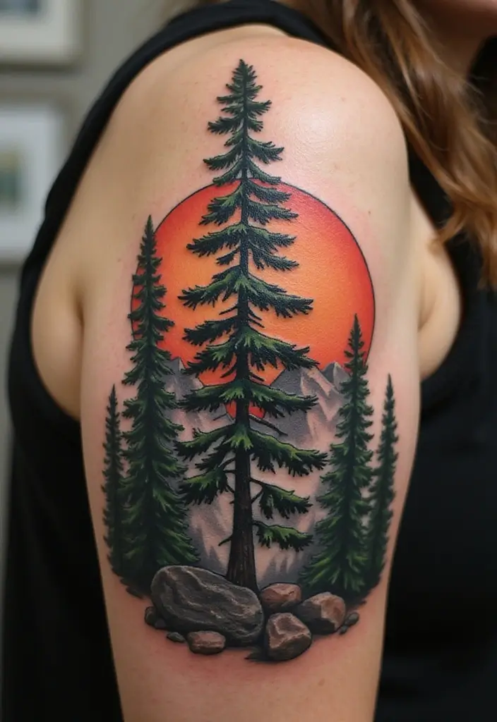 30 Tree on Shoulder Tattoo Ideas That Look Stunning - 3. The Rustic Pine