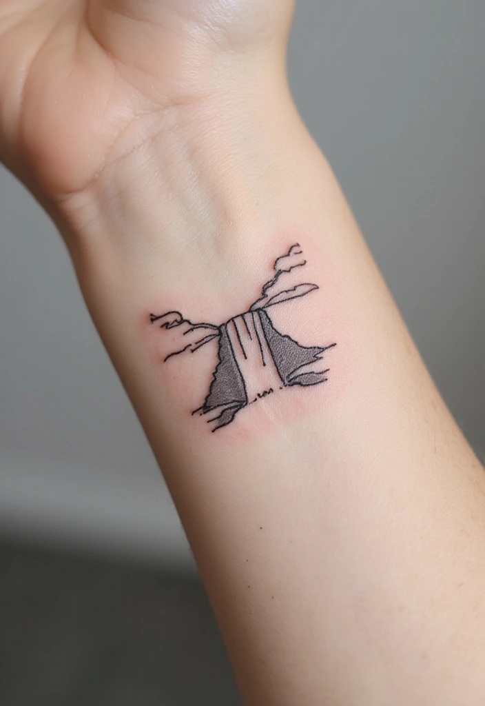 30 Waterfall Tattoos That Flow with Beauty - 3. Minimalist Waterfall