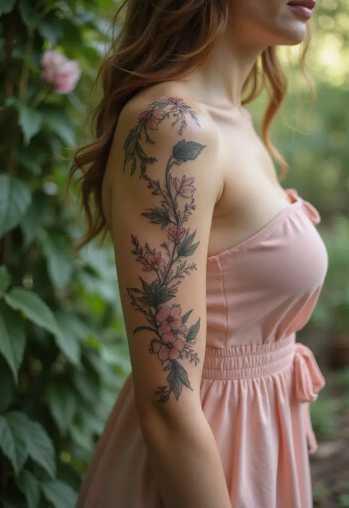 30 Women’s Feminine Arm Tattoos That Look Stylish - 3. Elegant Floral Vine