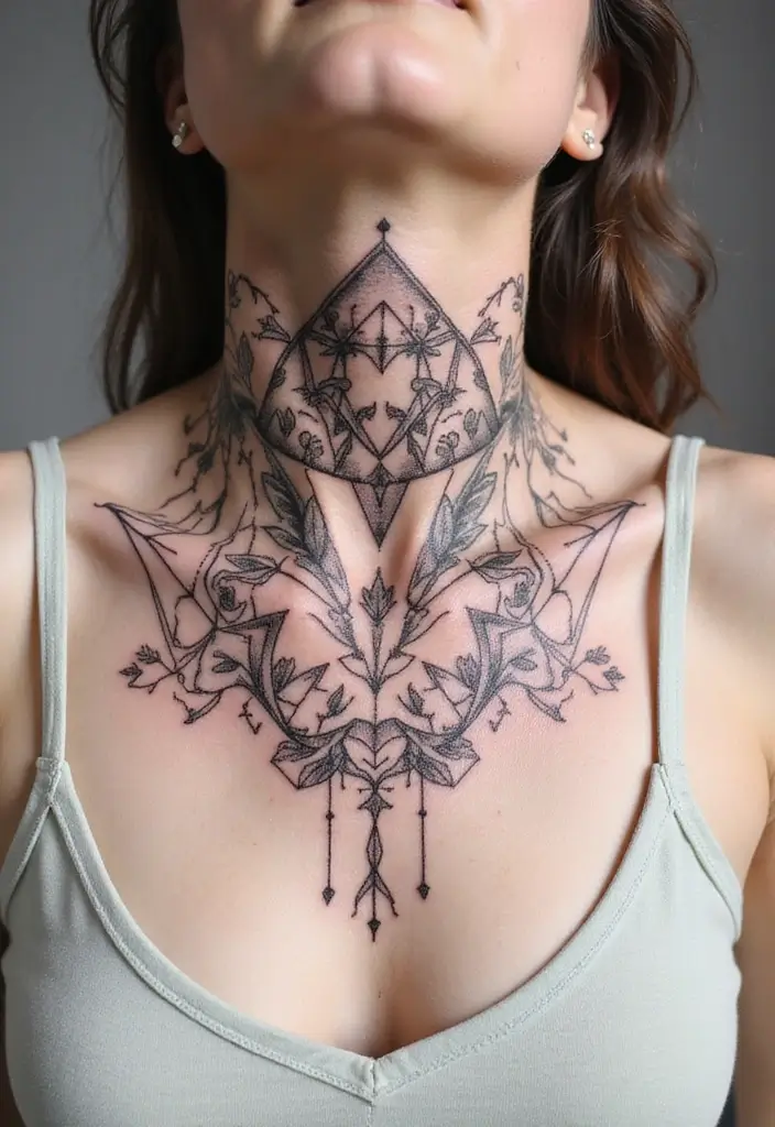 30 Women's Throat Tattoos That Are Edgy and Elegant - 3. Geometric Shapes