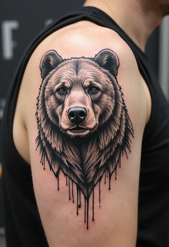 30 Bear Shoulder Tattoo Inspirations with Power and Strength - 4. Tribal Bear Tattoo