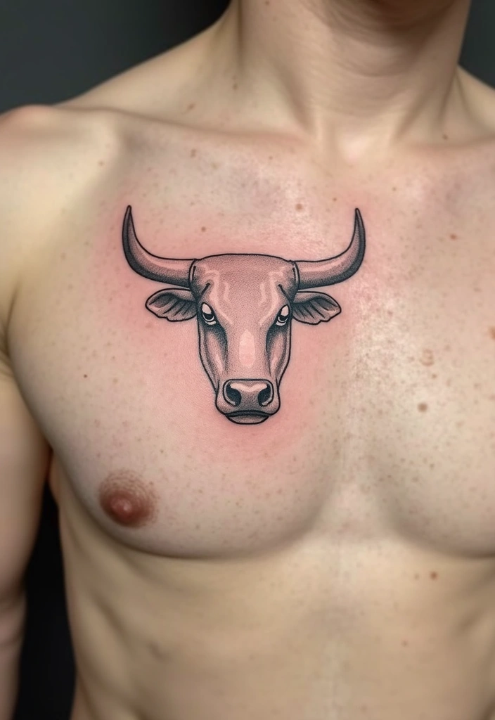 30 Bull Tattoo Chest Ideas Full of Strength - 4. Minimalist Bull Outline