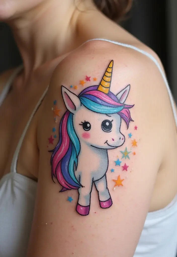 30 Cartoon Tattoo Ideas That Are Fun and Creative - 4. Whimsical Unicorns