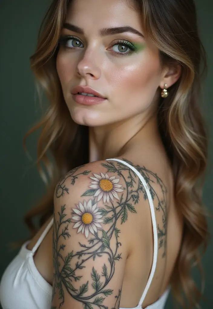 30 Daisy Chain Tattoo Inspirations for a Delicate Look - 4. Intertwined Daisies and Vines