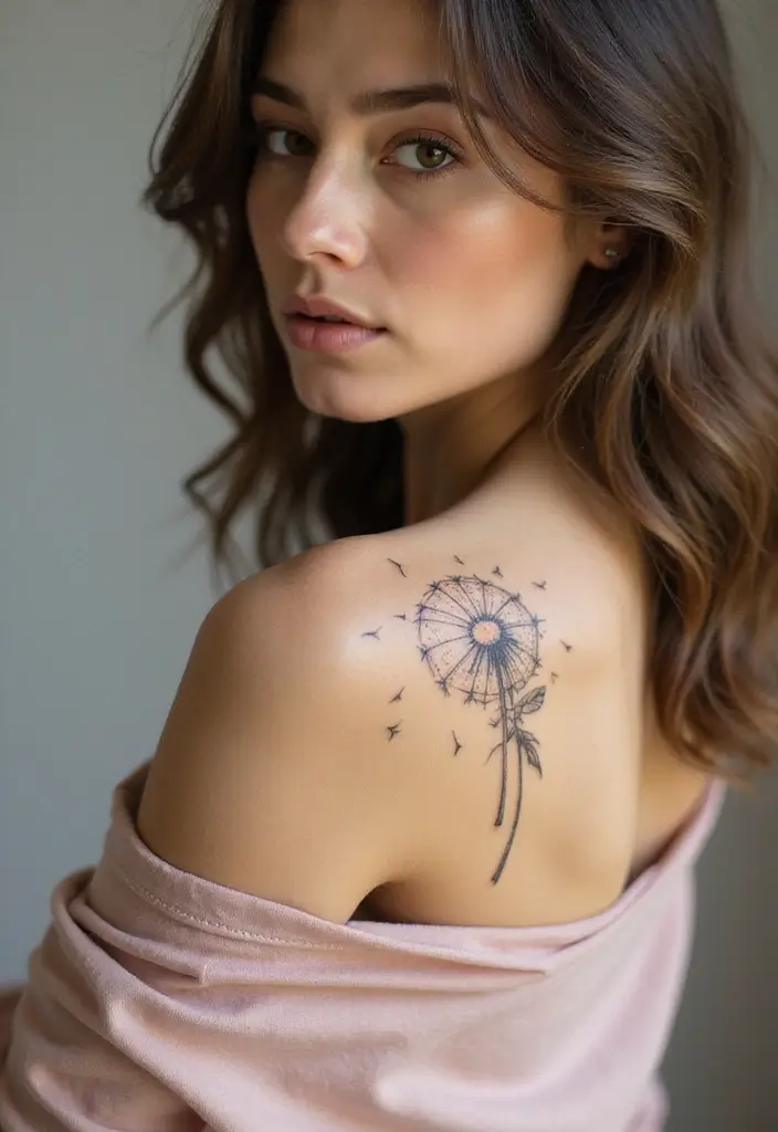 30 Dandelion Tattoo on Shoulder Ideas That Inspire Freedom - 4. Geometric Dandelion Tattoo