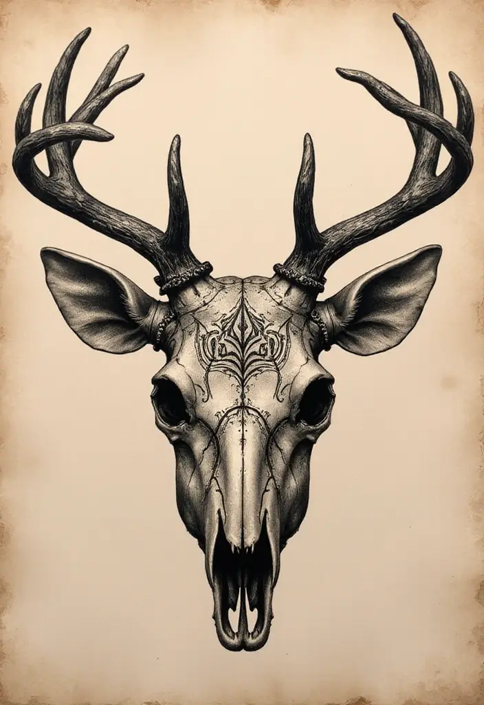 30 Deer Skull Tattoos That Capture Rustic Strength - 4. Tribal Twist