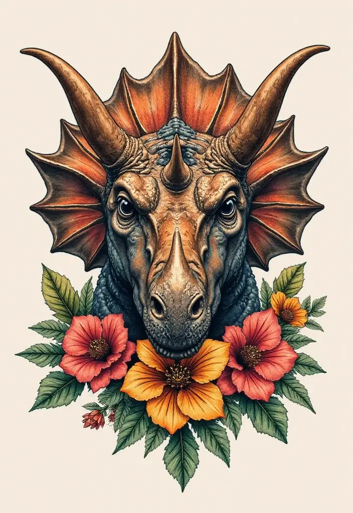 30 Dino Tattoo Meaning and Creative Design Ideas - 4. Triceratops: Strength in Unity
