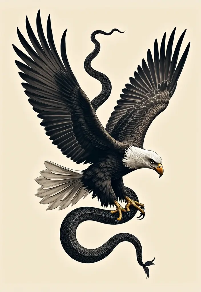 30 Eagle Tattoo Ideas That Represent Power and Courage - 4. Eagle and Snake Duality