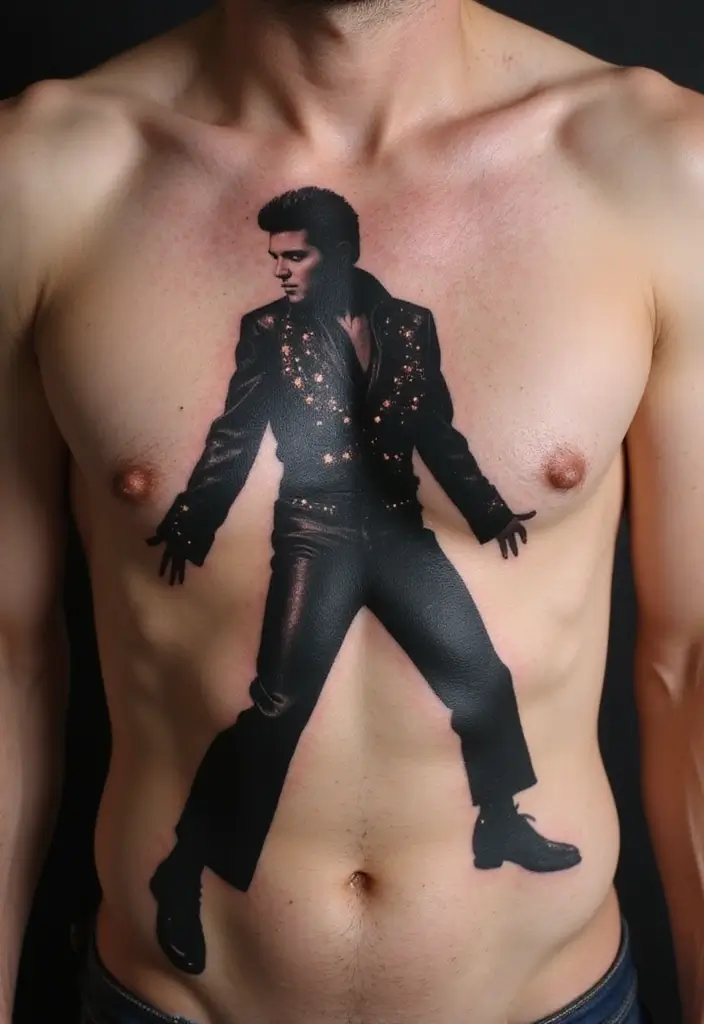 30 Elvis Silhouette Tattoo Ideas for Rock Legends - 4. Elvis in Jumpsuit