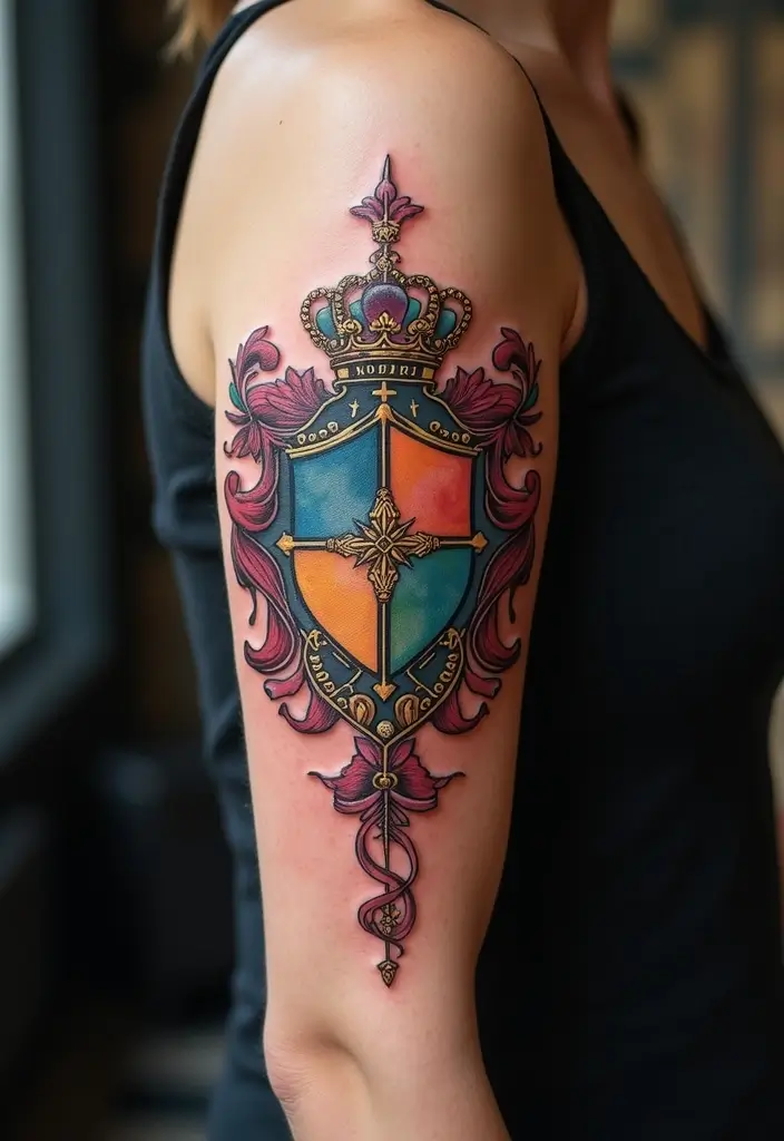 30 Family Crest Arm Tattoos That Carry Heritage - 4. The Power of Color in Crests