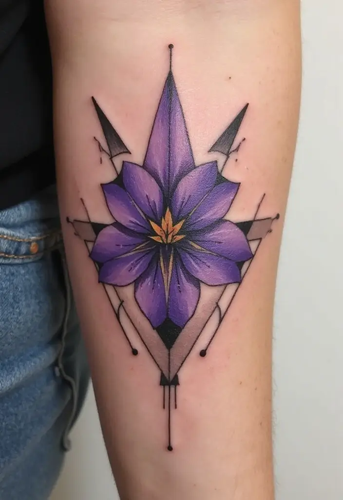 30 February Flower Tattoo Ideas with Birth Month Beauty - 4. Geometric Violet Design