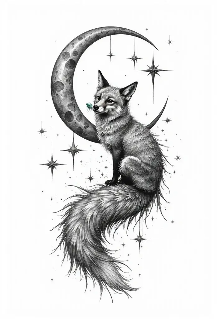 30 Fox Tattoos for Women That Highlight Feminine Energy - 4. Fox and Moon Tattoo