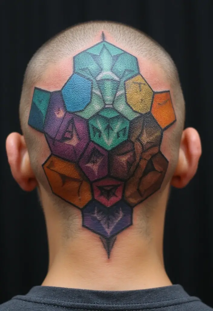 30 Geometric Head Tattoo Ideas for Bold Expression - 4. Hexagons and Honeycomb Patterns