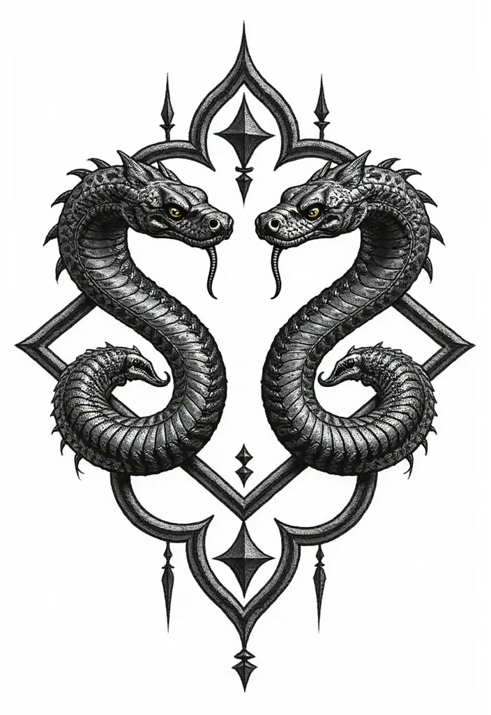 30 Geometric Snake Tattoo Ideas with Unique Patterns - 4. Snakes in Symmetrical Design