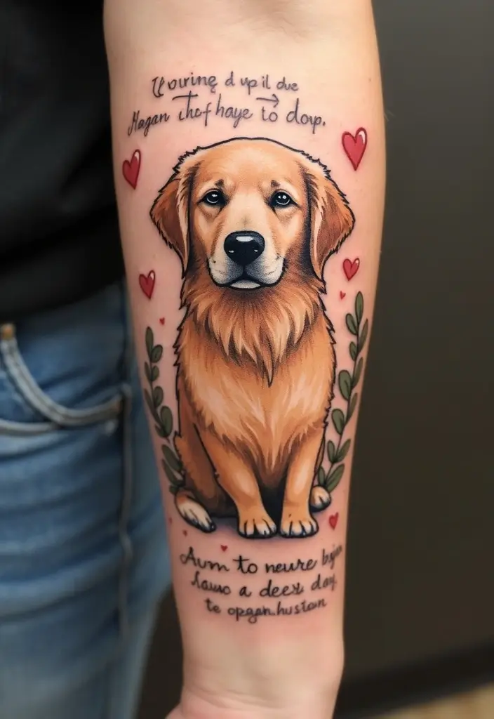 30 Golden Retriever Memorial Tattoos Honoring Beloved Pets - 4. Memorial Quote with a Golden Retriever