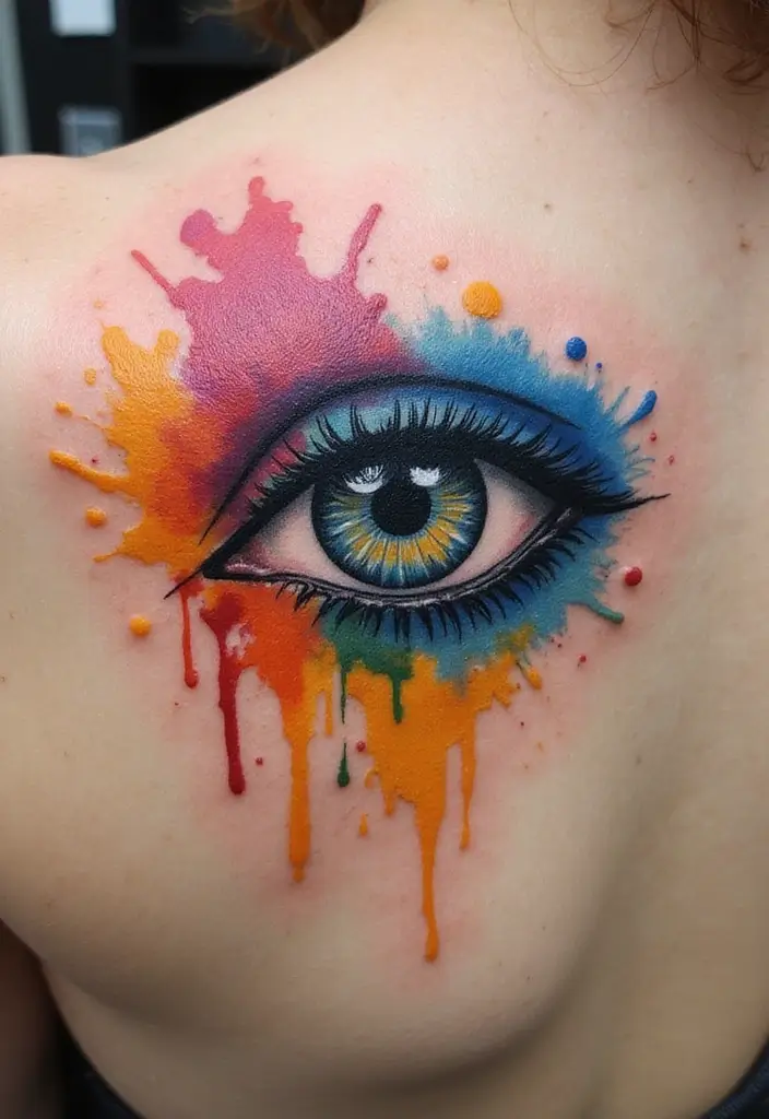 30 Greek Eye Tattoo Meaning and Stunning Design Ideas - 4. Watercolor Greek Eye Tattoos