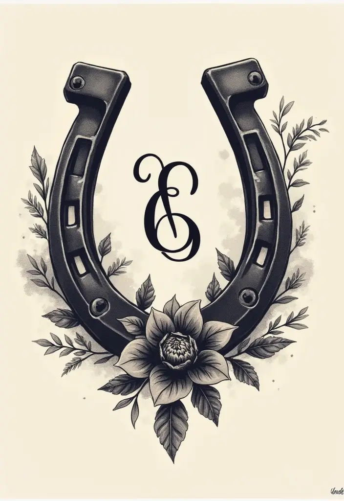 30 Horse and Horseshoe Tattoos for Luck and Freedom - 4. Horseshoe with Initials