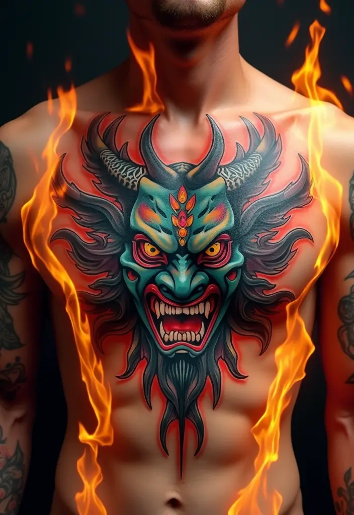 30 Irezumi Tattoo Designs Showcasing Traditional Japanese Art - 4. Oni Masks: Embracing Duality