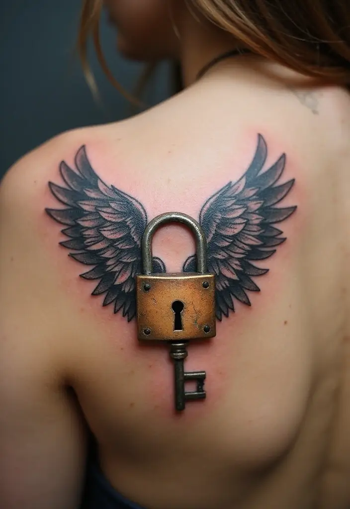 30 Key Lock Tattoo Ideas Symbolizing Love and Mystery - 4. Key Lock with Wings