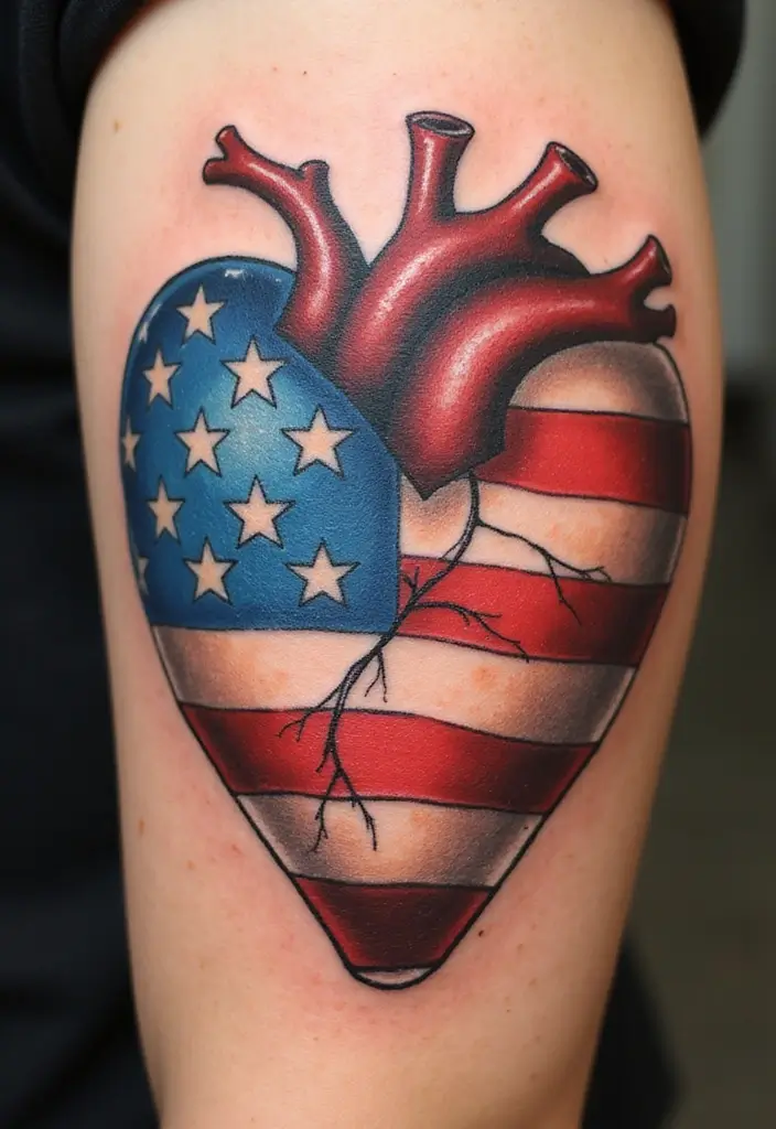 30 LDRSHIP Tattoo Ideas Inspired by Military Values - 4. The Heart and Flag