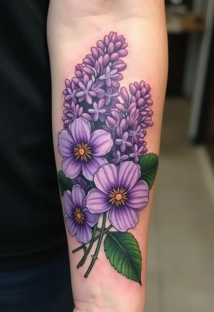 30 Lilac Flower Tattoo Designs with Gentle Symbolism - 4. Lilac Bouquet