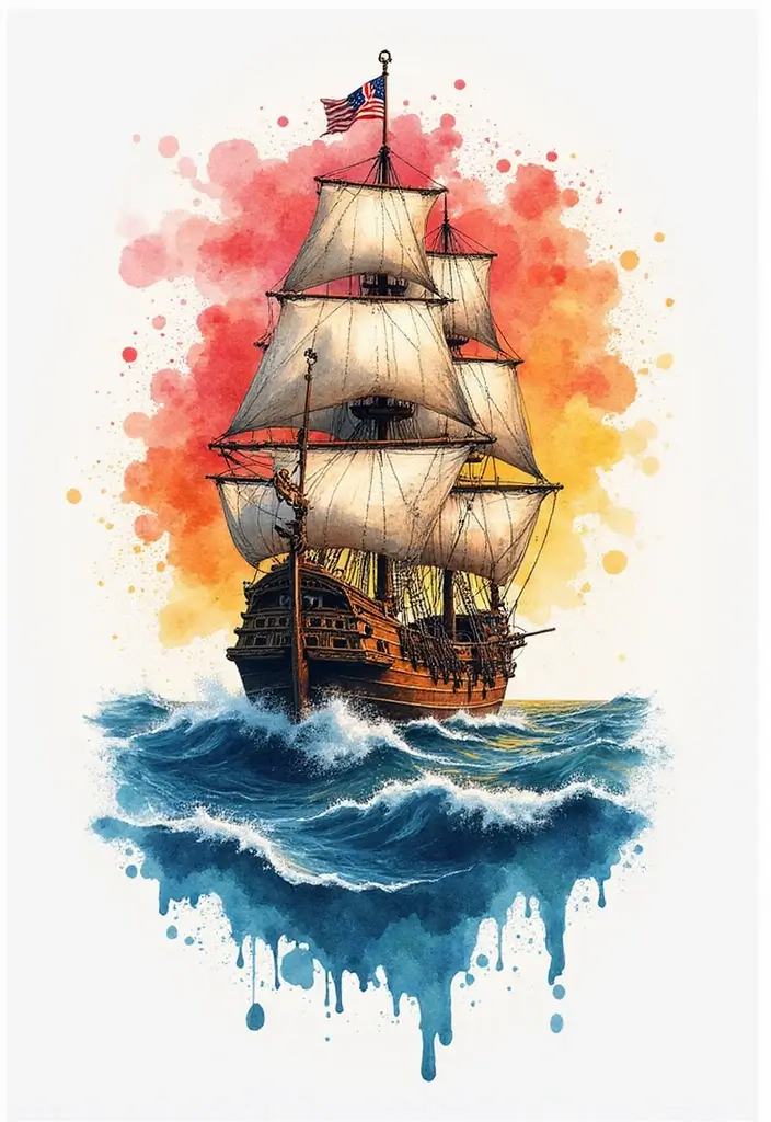30 Pirate Ship Tattoo Designs for Ocean Lovers - 4. Watercolor Pirate Ship Tattoo