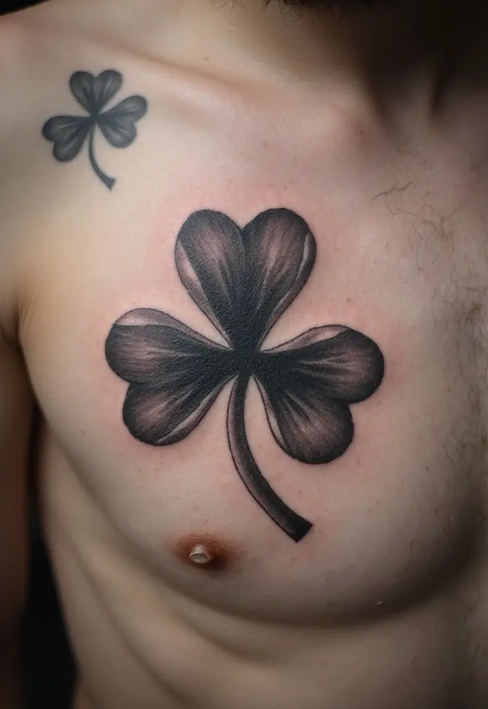 30 Realistic Four Leaf Clover Tattoo Inspirations for Luck - 4. Black and Grey Realism