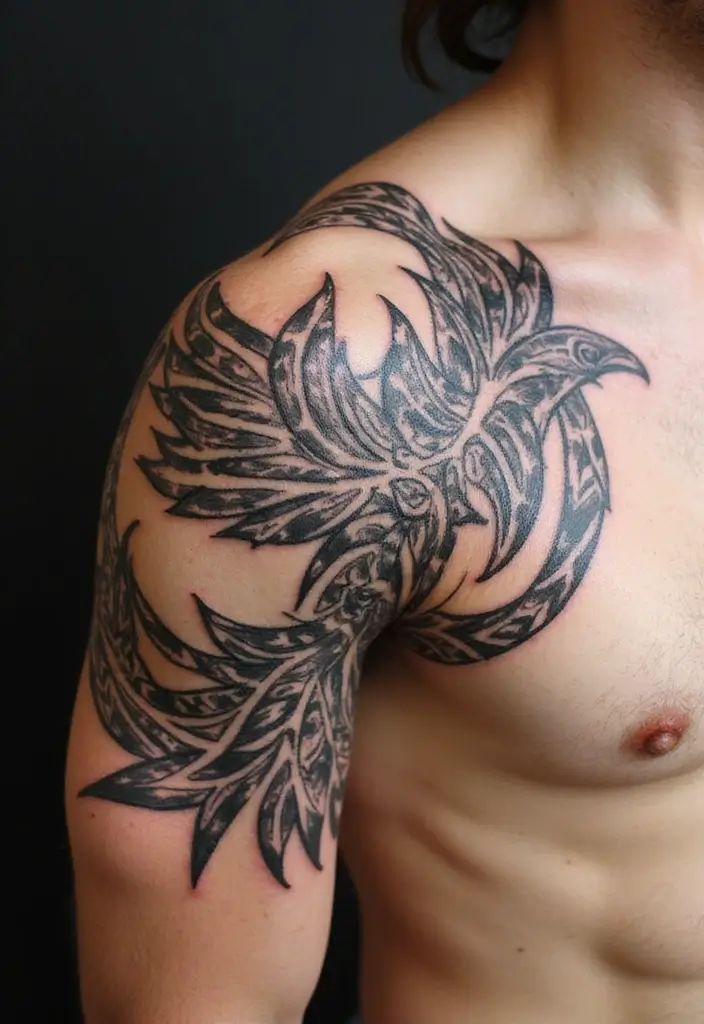 30 Rise of the Phoenix Tattoos That Symbolize Rebirth - 4. Tribal Phoenix Tattoo