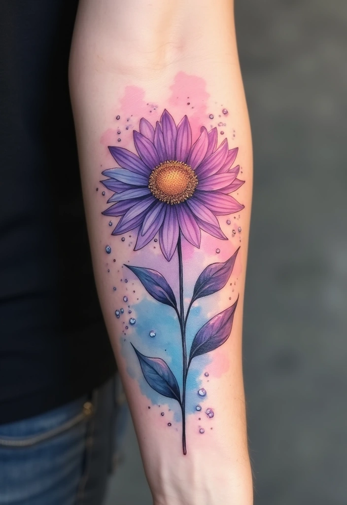 30 September Birth Flower Tattoo Ideas with Meaning - 4. Watercolor Aster Tattoo