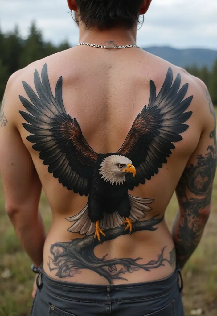 30 Shoulder and Back Tattoos for Guys with Masculine Energy - 4. The Elegant Eagle