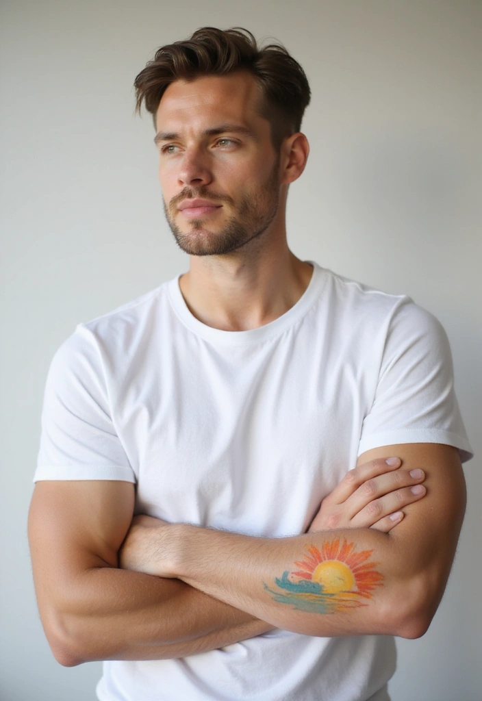 30 Sun Tattoo Men Ideas for Radiant Energy - 4. Watercolor Sun Tattoo