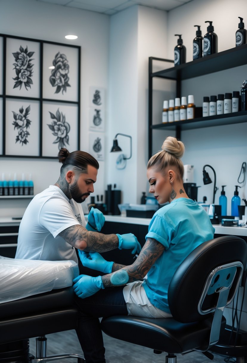 Tattoo Birmingham: Your Complete Directory of Top-Rated Artists and Studios in the City 5 A tattoo artist working on a client's arm inside a clean and well-organized tattoo studio.