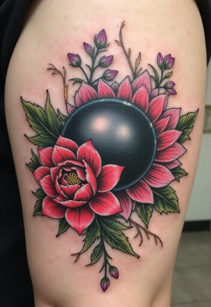 30 Tattoo Black Pearl Ideas to Inspire Your Next Ink - 4. Black Pearl with Floral Accents