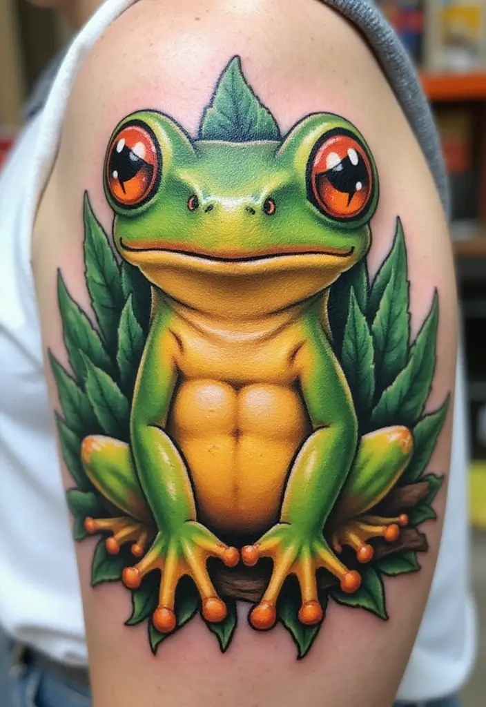 30 Tree Frog Tattoos with Playful and Unique Vibes - 4. Cartoonish Tree Frog Tattoo