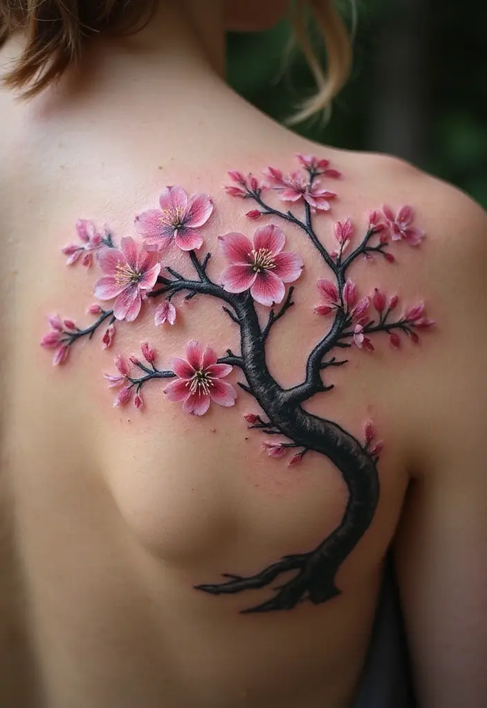 30 Tree on Shoulder Tattoo Ideas That Look Stunning - 4. Cherry Blossom Elegance