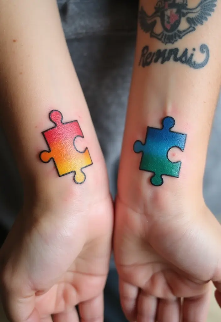 30 Unbreakable Bond Tattoo Inspirations Full of Emotion - 4. Puzzle Pieces