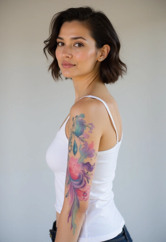30 Water Tattoo Sleeve Ideas Full of Fluid Motion - 4. Whimsical Watercolor Effects