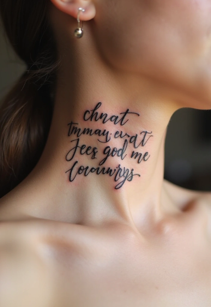 30 Women's Throat Tattoos That Are Edgy and Elegant - 4. Script and Typography