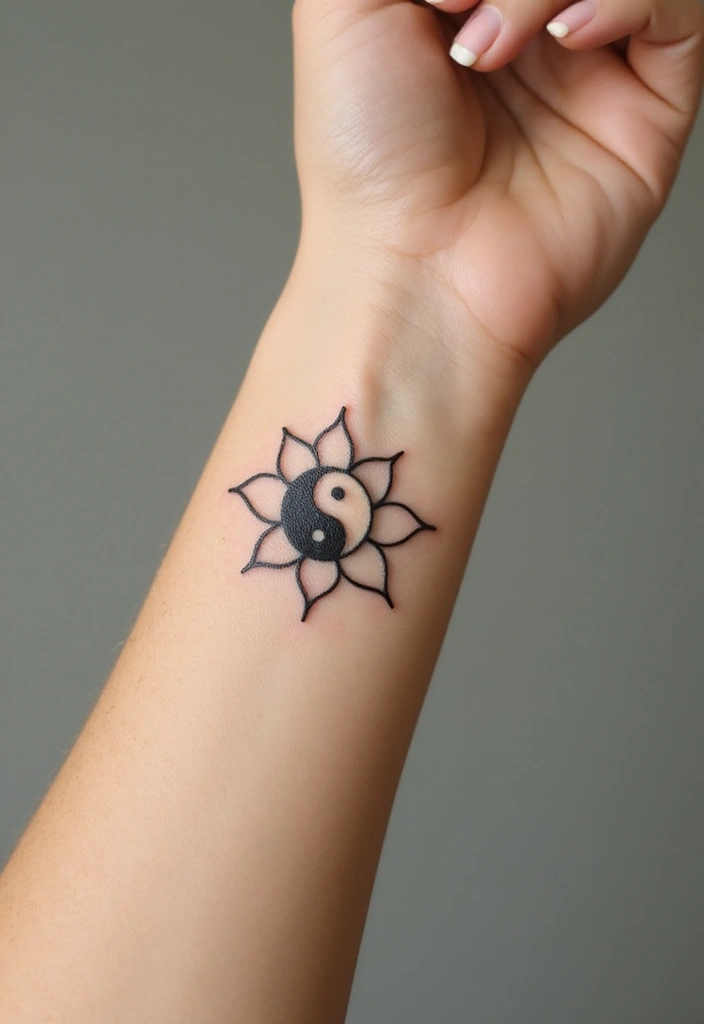 30 Yin Yang Wrist Tattoo Ideas for Balance and Harmony 4 30 Yin Yang Wrist Tattoo Ideas for Balance and Harmony - 4. Yin Yang with Lotus