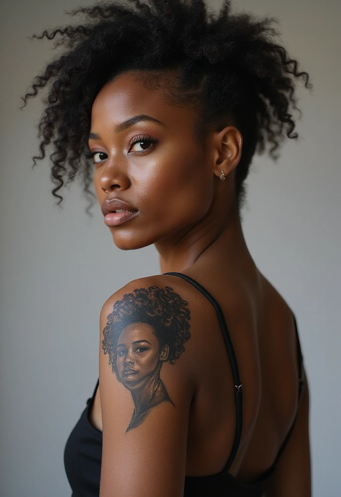 30 Black Hair Tattoos That Make a Bold Statement - 5. Natural Hair Portrait