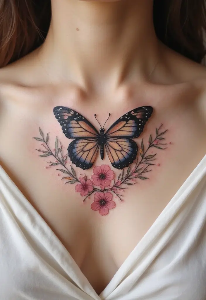 30 Butterfly Tattoo Placement Ideas That Enhance Beauty - 5. Collarbone: Delicate and Feminine