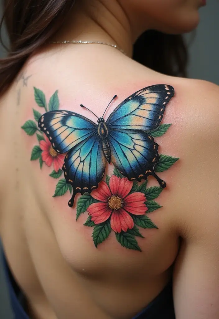 30 Butterfly Tattoos on Shoulder for Graceful Inspiration - 5. Floral Fusion