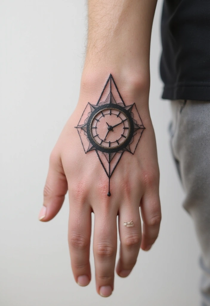 30 Clock Tattoo on Hand Ideas That Stand the Test of Time - 5. Geometric Clock Designs
