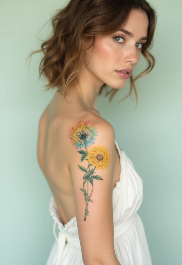 30 Dandelion Tattoo on Shoulder Ideas That Inspire Freedom - 5. Watercolor Dandelion Design