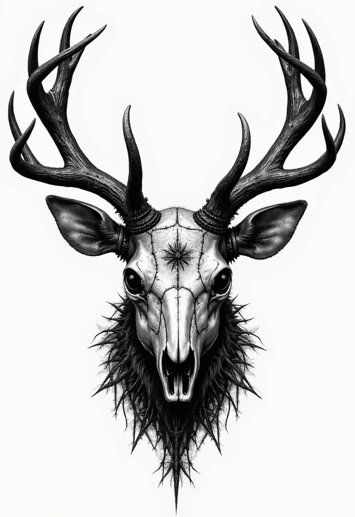 30 Deer Skull Tattoos That Capture Rustic Strength - 5. Gothic Grandeur