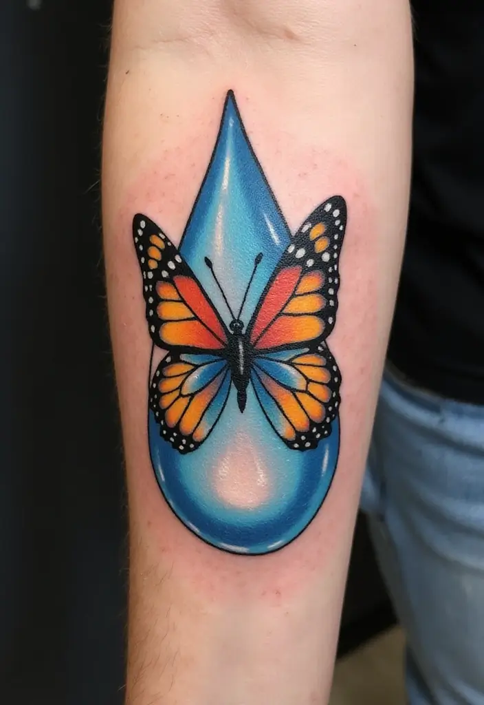 30 Empty Teardrop Tattoo Meaning and Design Ideas - 5. Teardrop with Butterfly