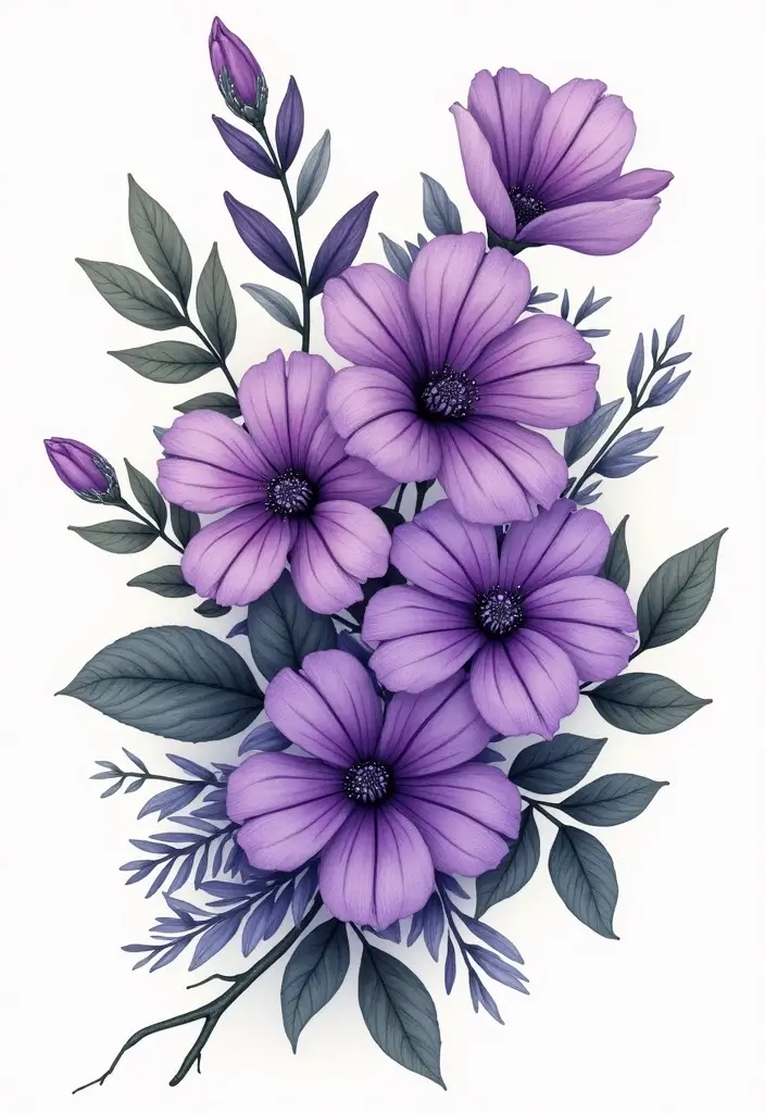 30 February Flower Tattoo Ideas with Birth Month Beauty - 5. Violet Bouquet