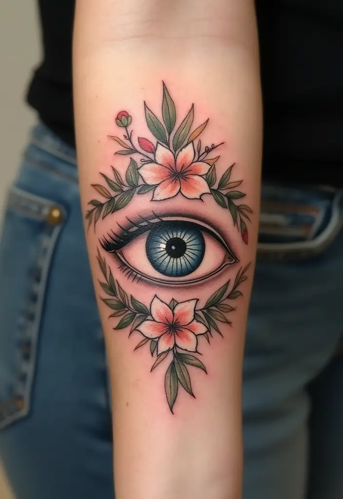 30 Greek Eye Tattoo Meaning and Stunning Design Ideas - 5. Nature-Inspired Greek Eye Tattoos