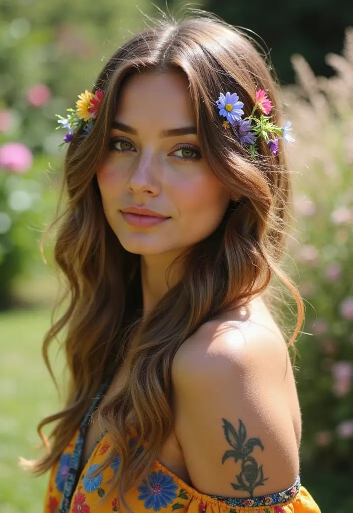 30 Creative Hair Tattoos for Ladies That Stand Out - 5. Whimsical Wildflowers